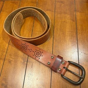 Vintage Boho Leather Perforated Belt Western Distressed